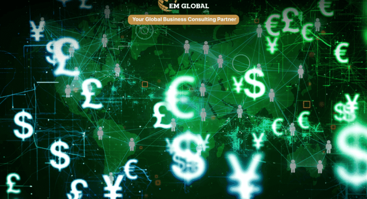 Digital payment technology concept illustrating cross-border transactions, mobile wallets, and emerging fintech trends for 2026.